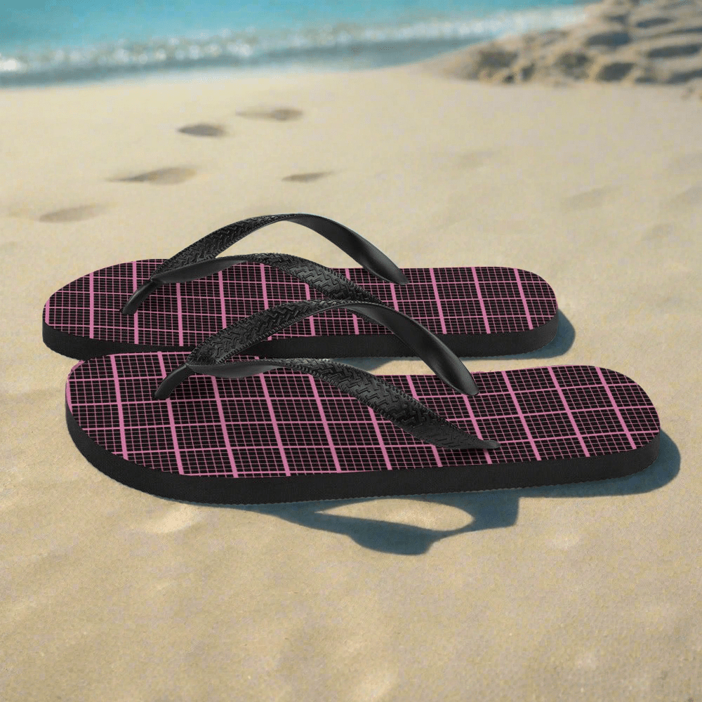 Black and Pink Check Chequered Flip - Flops - AroundTheWineCooler